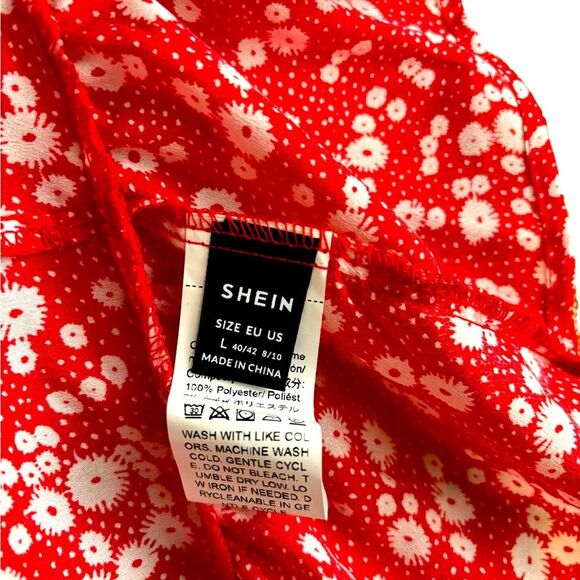 SHEIN Red Frenchy Ditsy Floral Knot Backless A-Line Dress Size Large NWOT 10 371 - Picture 5 of 9